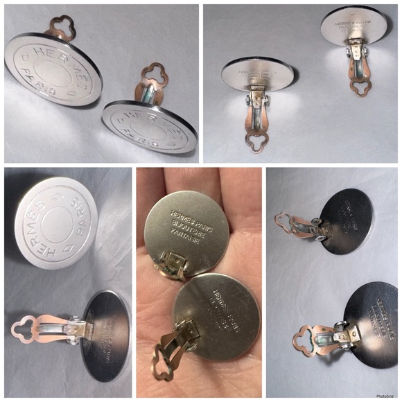 Hermès AUTHENTIC Bijouterie Fantaisie Clou de Selle Logo Silver Clip On Earrings - Picture 14 of 16